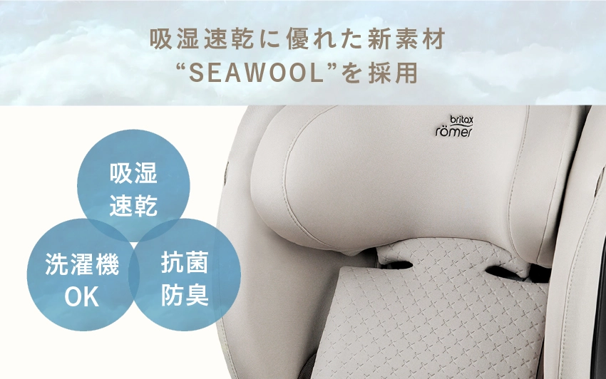 吸湿速乾に優れ、洗濯機で洗えるSEAWOOLを使用したシート