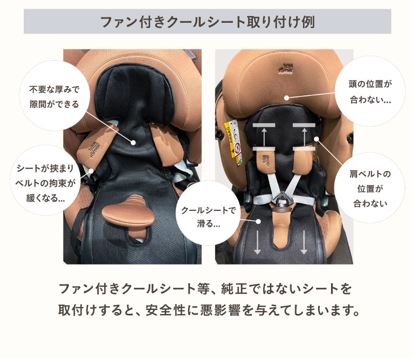 チャイルドシートへのファンシート着用による危険性を表した図