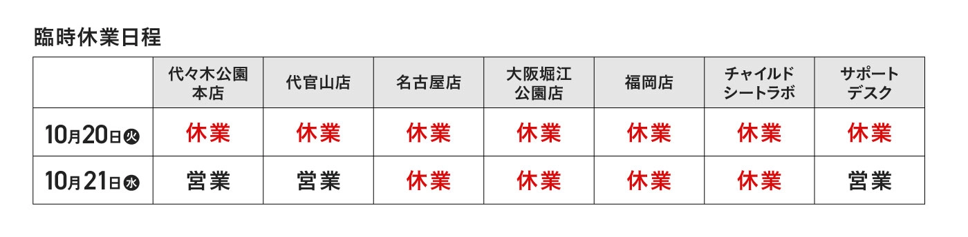 臨時休業のお知らせ
